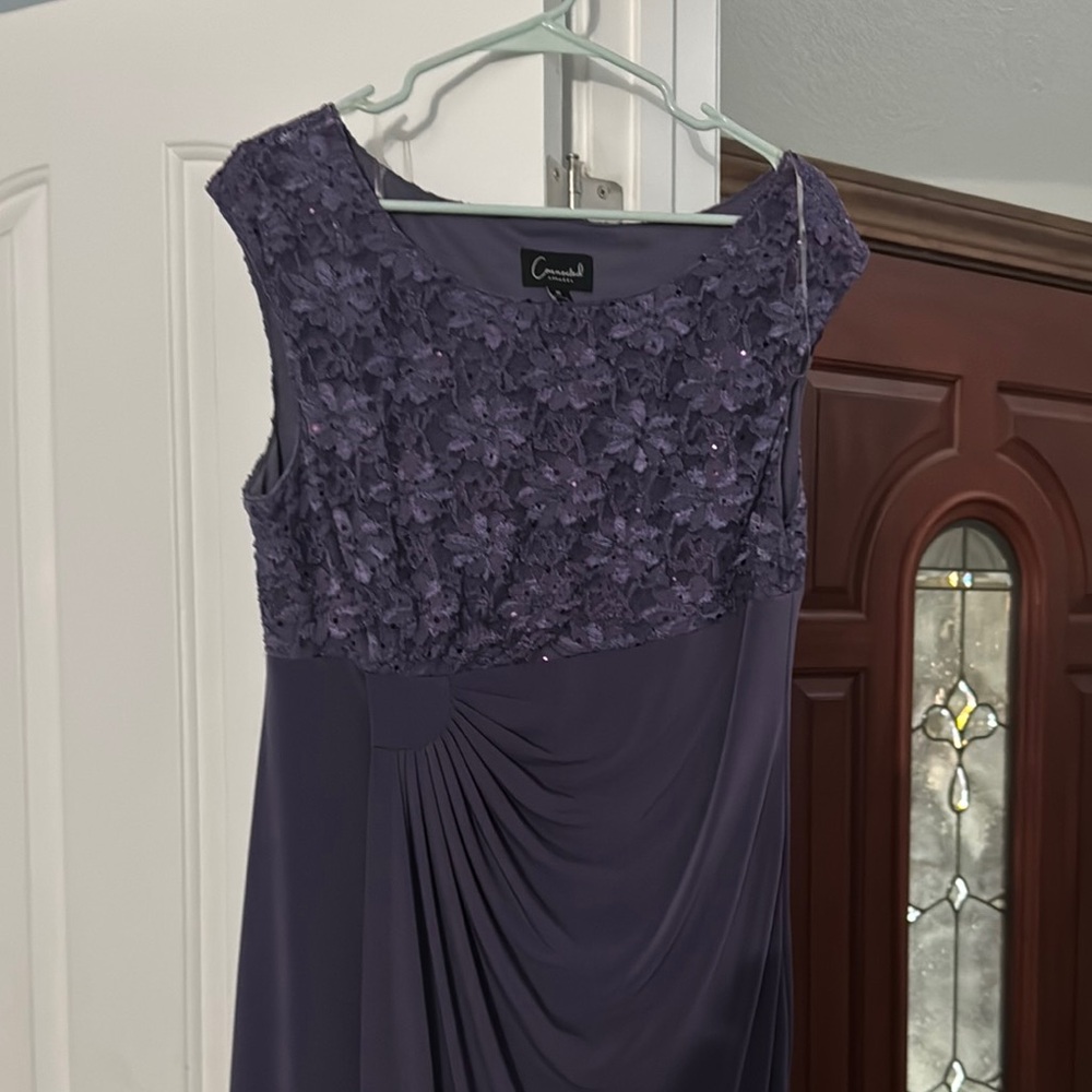 Connected Apparel Blue Ruched Scoop Neck Gown